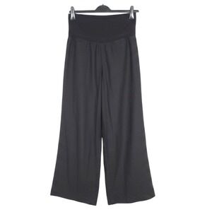 OLD NAVY Black LINEN BLEND Fold-Over Waistband BACK POCKETS Wide Leg PANTS Sz M